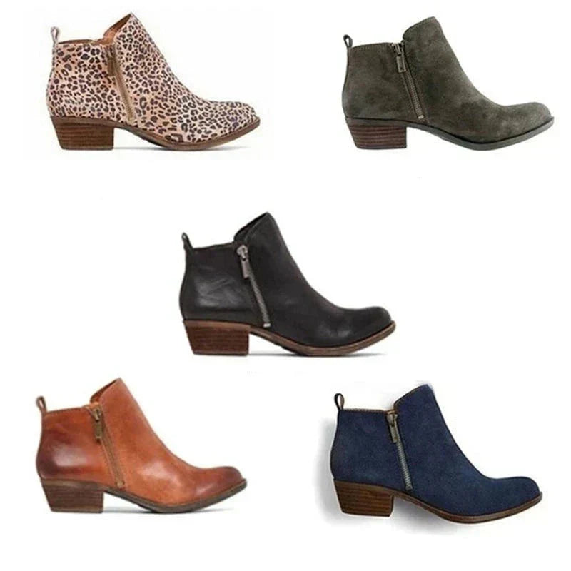 Ankle Boots | Block Heel | Low Heel | Leather Boots | Women's Boots-Grace Aura