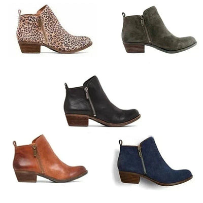 Ankle Boots | Block Heel | Low Heel | Leather Boots | Women's Boots-Grace Aura