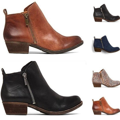 Ankle Boots | Block Heel | Low Heel | Leather Boots | Women's Boots-Grace Aura