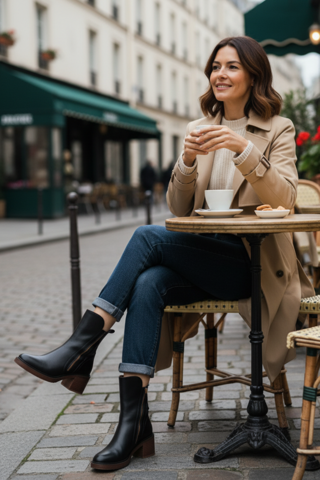 Ankle Boots - Women's Brown and Black Block Heel Leather Boots-Grace Aura