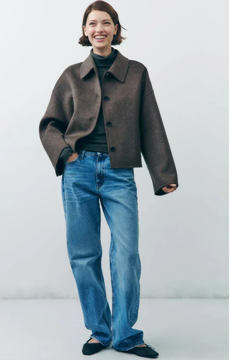 Autumn Jacket - Women's Brown Single Breasted Woolen Jacket-Grace Aura