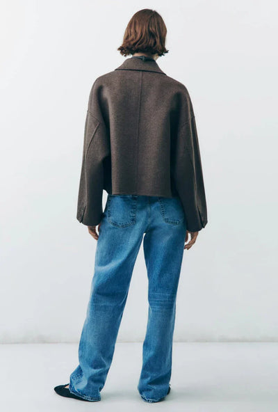 Autumn Jacket - Women's Brown Single Breasted Woolen Jacket-Grace Aura