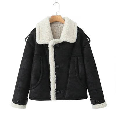 Aviator Jacket | Short | Sherpa | Fleece-Lined Jacket | Women's Winter Jacket-Grace Aura