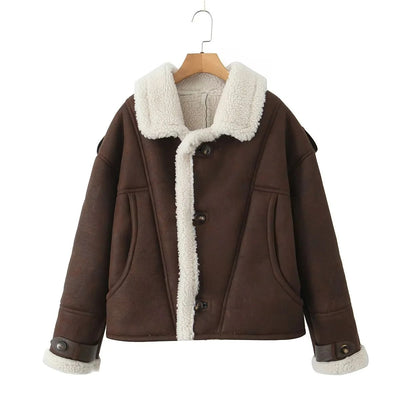 Aviator Jacket | Short | Sherpa | Fleece-Lined Jacket | Women's Winter Jacket-Grace Aura