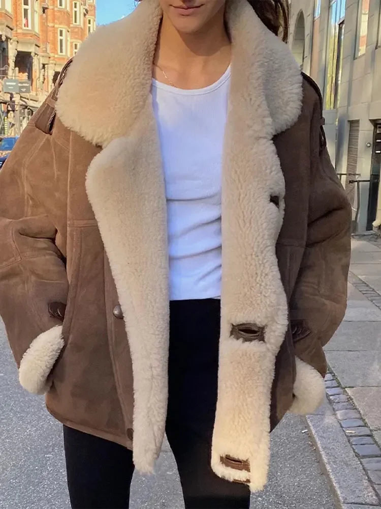 Aviator Jacket - Suedette - Fleece Lined - Jacket with Sherpa - Pilot Jacket Ladies-Grace Aura