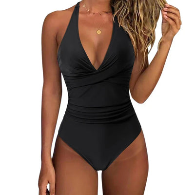 Bathing Suit - Women's Halter Neck One-Piece Push-Up Swimsuit-Grace Aura