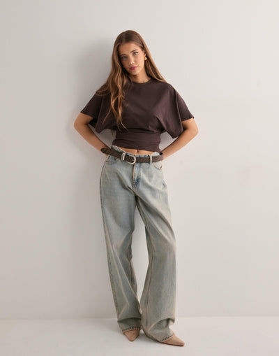Batwing Shirt - Crew Neck - Wide Sleeve - Short Sleeve Blouse - T-Shirts for Women-Grace Aura