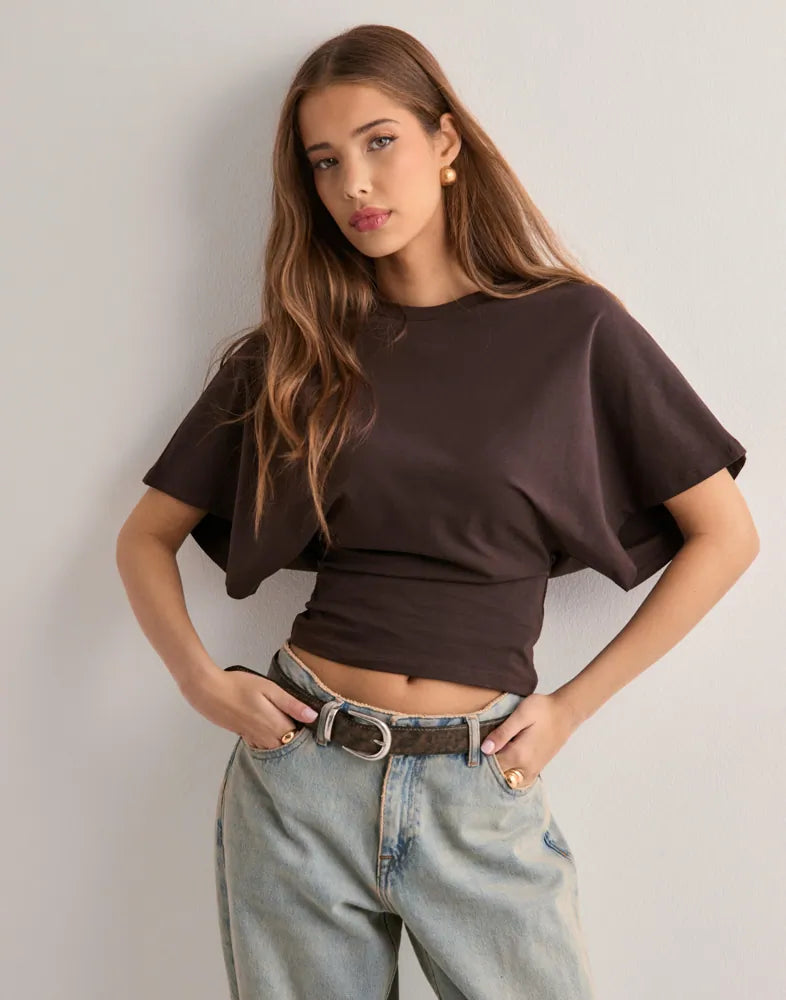 Batwing Shirt - Crew Neck - Wide Sleeve - Short Sleeve Blouse - T-Shirts for Women-Grace Aura