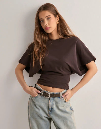 Batwing Shirt - Crew Neck - Wide Sleeve - Short Sleeve Blouse - T-Shirts for Women-Grace Aura