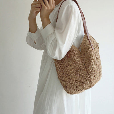 Beach Bag - Women's Large Shoulder Hobo Straw Bag-Grace Aura