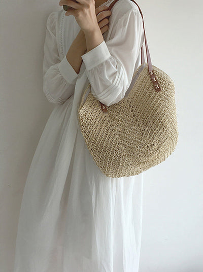 Beach Bag - Women's Large Shoulder Hobo Straw Bag-Grace Aura