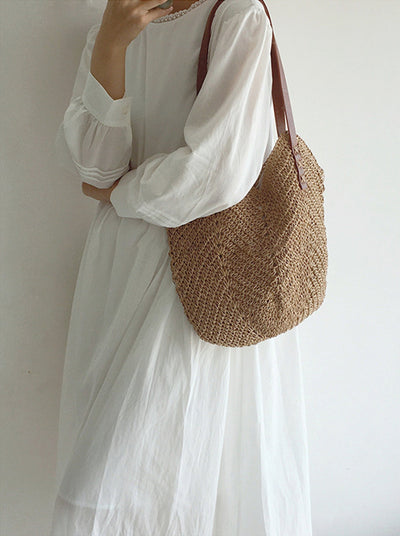 Beach Bag - Women's Large Shoulder Hobo Straw Bag-Grace Aura