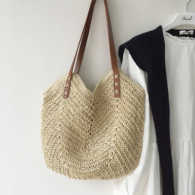 Beach Bag - Women's Large Shoulder Hobo Straw Bag-Grace Aura