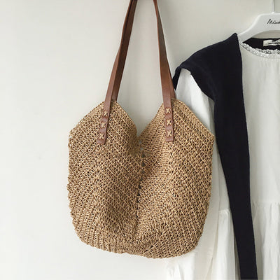 Beach Bag - Women's Large Shoulder Hobo Straw Bag-Grace Aura