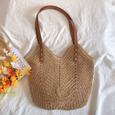 Beach Bag - Women's Large Shoulder Hobo Straw Bag-Grace Aura