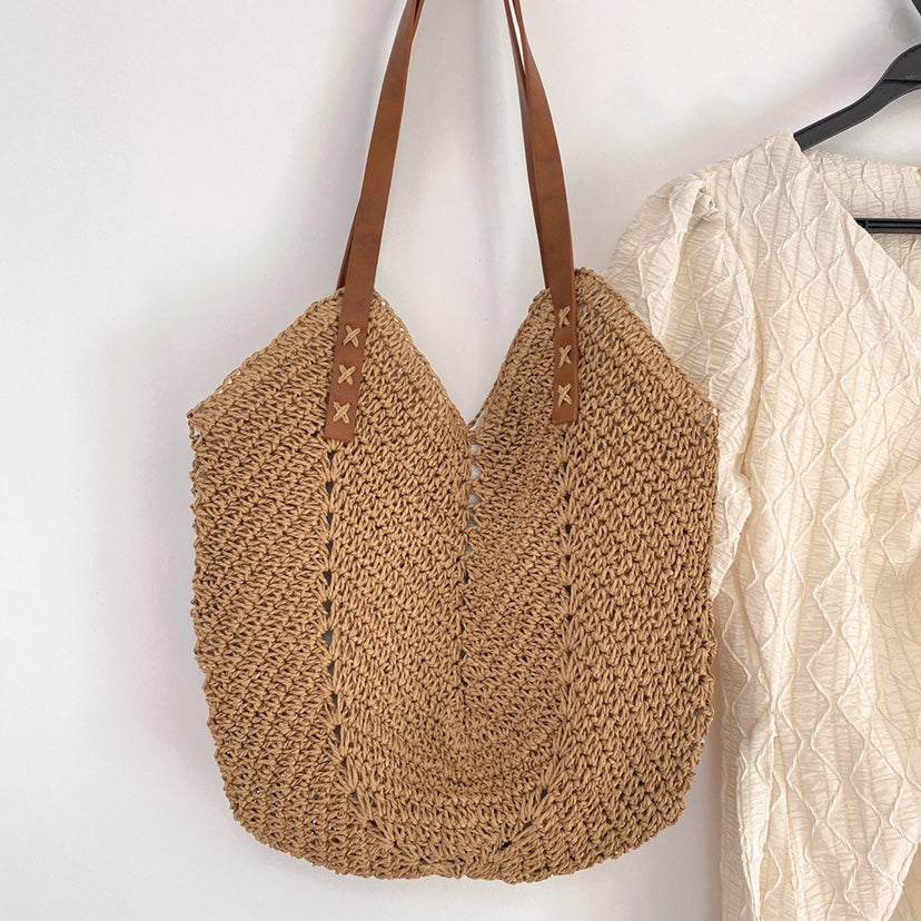 Beach Bag - Women's Large Shoulder Hobo Straw Bag-Grace Aura