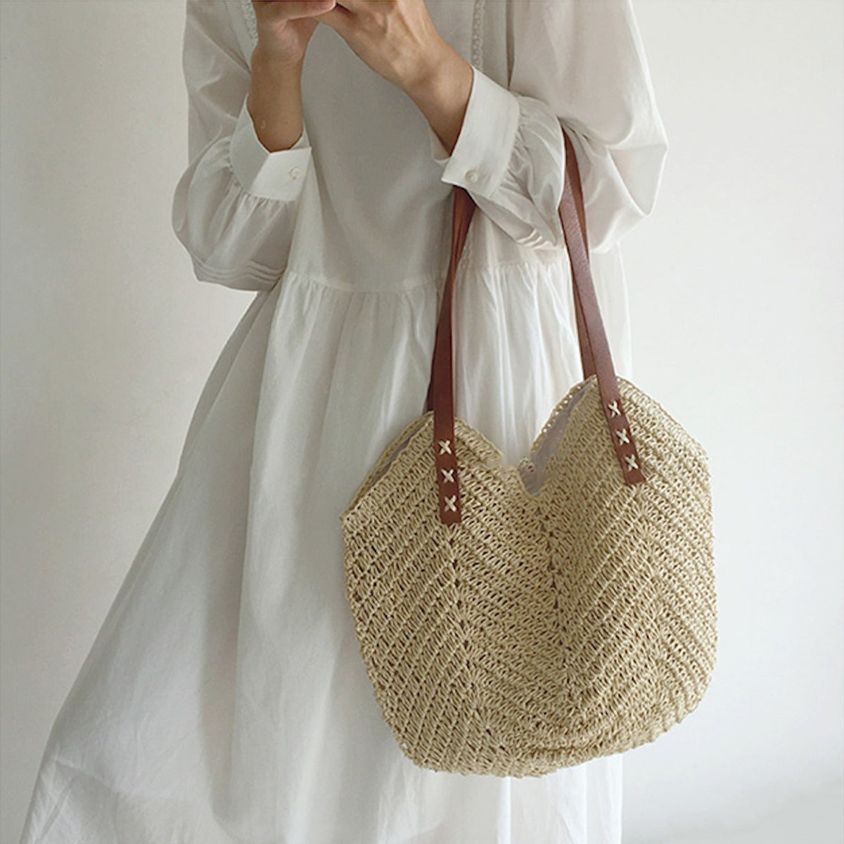 Beach Bag - Women's Large Shoulder Hobo Straw Bag-Grace Aura