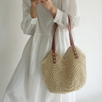 Beach Bag - Women's Large Shoulder Hobo Straw Bag-Grace Aura