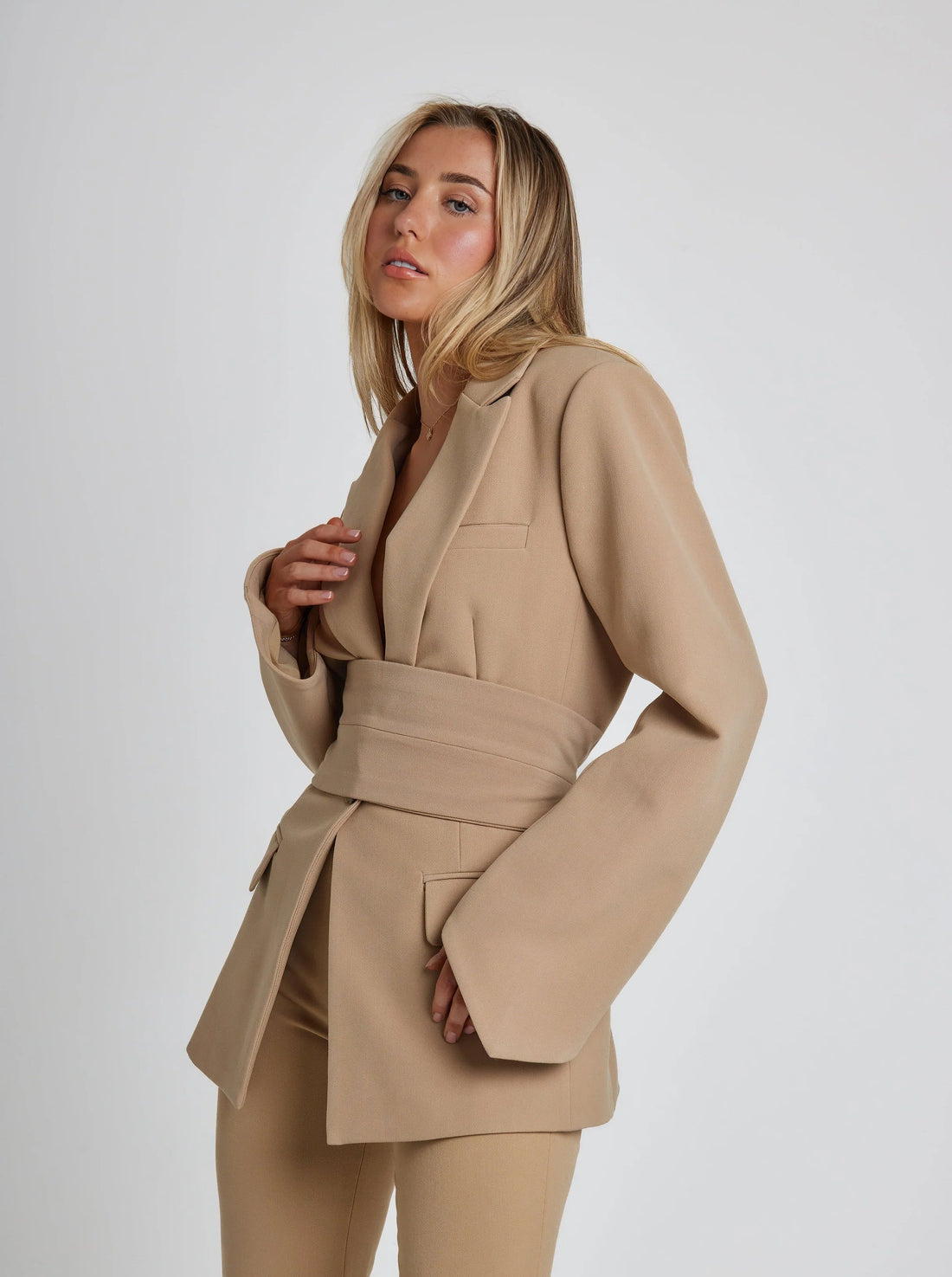 Belted Blazer | Elegant | Bell Sleeve | Slim Blazer | Women's Blazer-Grace Aura