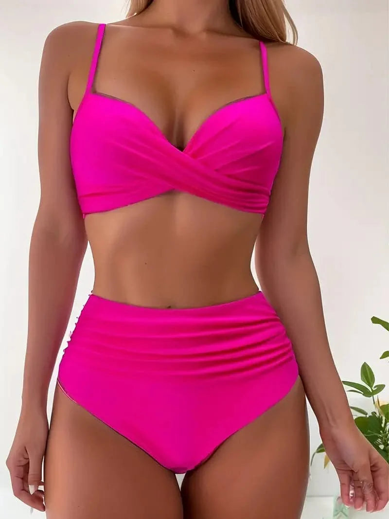 Bikini Set | Ruched | Twisted | High Waist Bikini | Women's Swimwear-Grace Aura