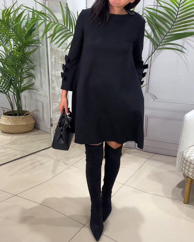 Black Dress - Knee Length - Loose Fit - Casual Dress - Long Sleeve Dress-Grace Aura