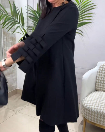 Black Dress - Knee Length - Loose Fit - Casual Dress - Long Sleeve Dress-Grace Aura