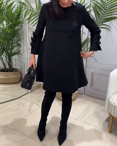 Black Dress - Knee Length - Loose Fit - Casual Dress - Long Sleeve Dress-Grace Aura