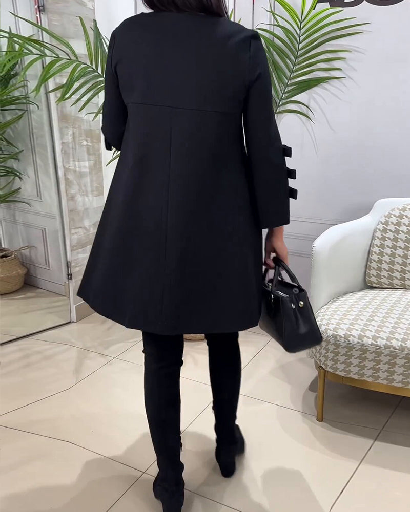 Black Dress - Knee Length - Loose Fit - Casual Dress - Long Sleeve Dress-Grace Aura