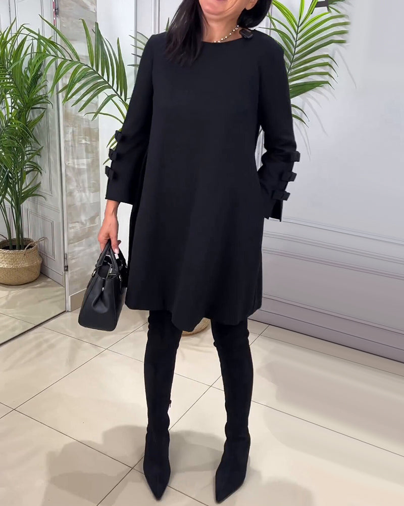 Black Dress - Knee Length - Loose Fit - Casual Dress - Long Sleeve Dress-Grace Aura