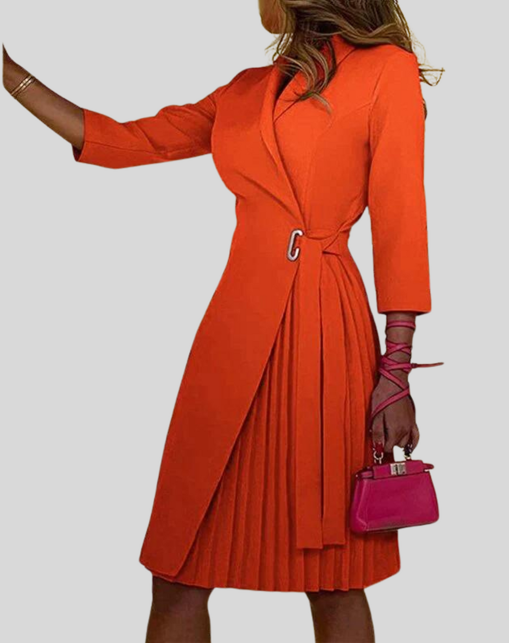 Blazer Dress - Knee Length - Long Sleeve - Pleated Dress - Formal Dress-Grace Aura