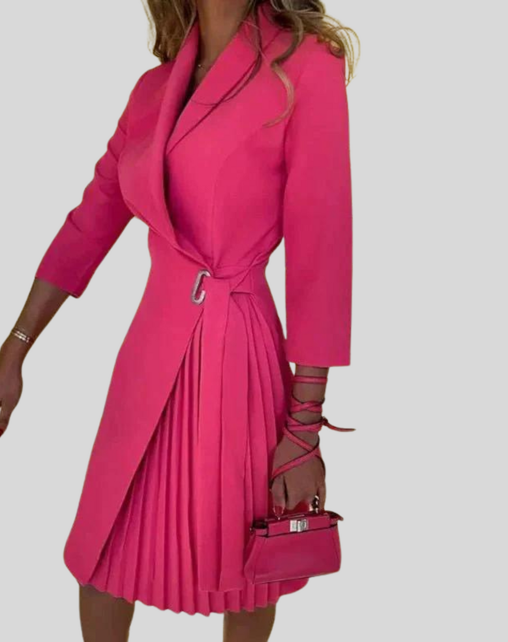 Blazer Dress - Knee Length - Long Sleeve - Pleated Dress - Formal Dress-Grace Aura