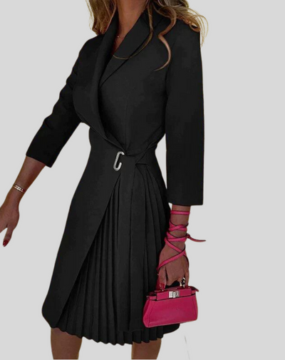 Blazer Dress - Knee Length - Long Sleeve - Pleated Dress - Formal Dress-Grace Aura