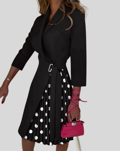 Blazer Dress - Knee Length - Long Sleeve - Pleated Dress - Formal Dress-Grace Aura