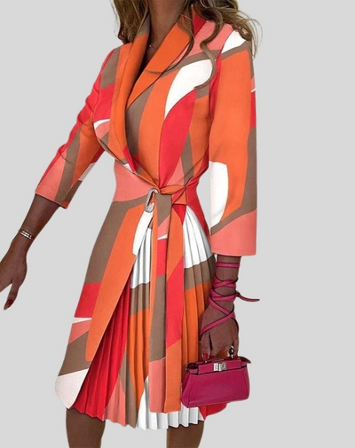 Blazer Dress - Knee Length - Long Sleeve - Pleated Dress - Formal Dress-Grace Aura