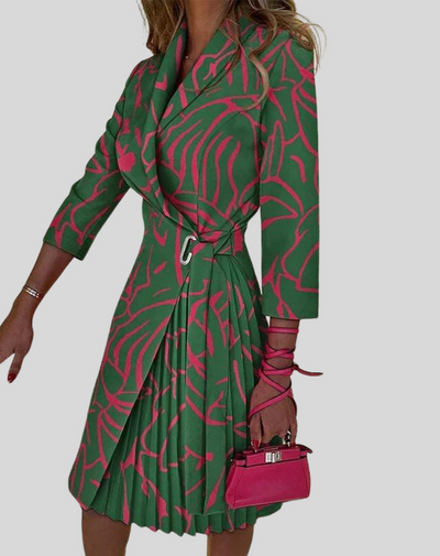 Blazer Dress - Knee Length - Long Sleeve - Pleated Dress - Formal Dress-Grace Aura
