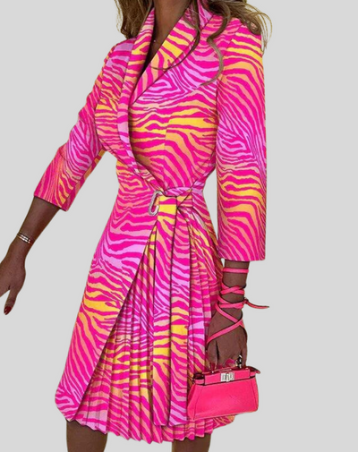 Blazer Dress - Knee Length - Long Sleeve - Pleated Dress - Formal Dress-Grace Aura