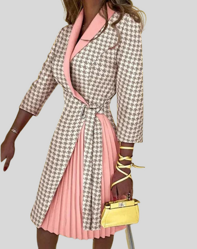 Blazer Dress - Knee Length - Long Sleeve - Pleated Dress - Formal Dress-Grace Aura