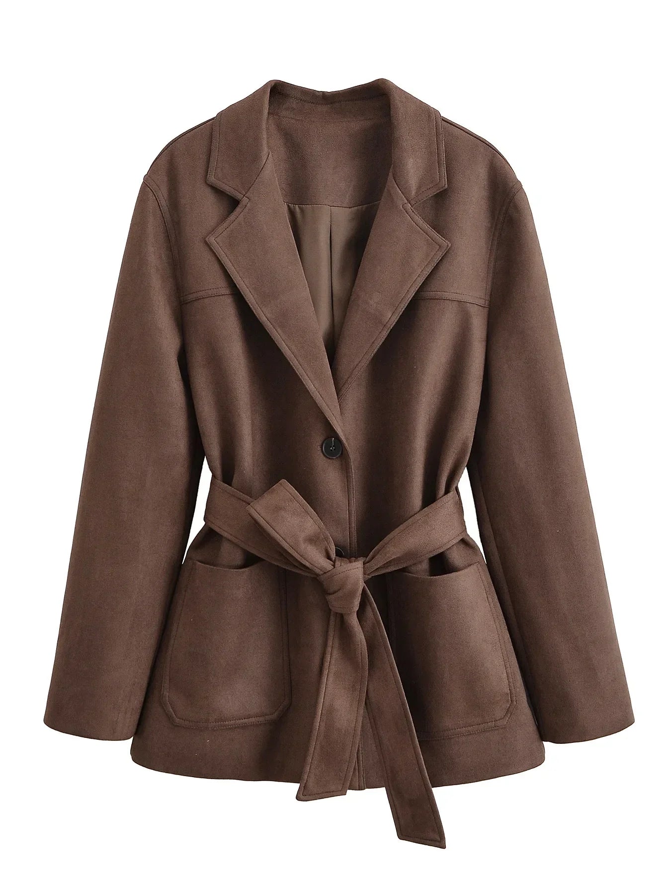 Blazer Jacket - Women's Brown Suede Lapel Jacket for Autumn-Grace Aura