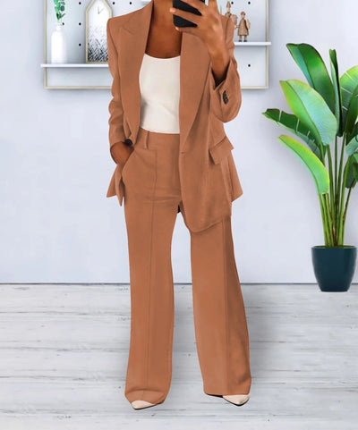 Blazer Set | Single Breasted | Wide Leg | Two-Piece Set | Women's Suit Set-Grace Aura