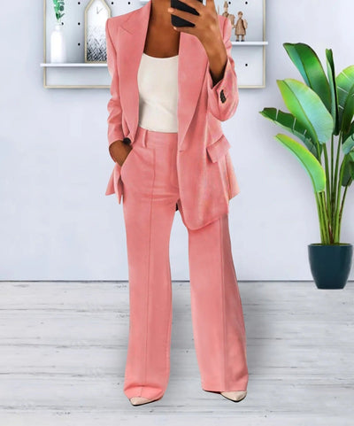 Blazer Set | Single Breasted | Wide Leg | Two-Piece Set | Women's Suit Set-Grace Aura
