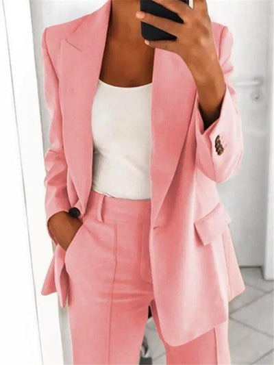 Blazer Set | Single Breasted | Wide Leg | Two-Piece Set | Women's Suit Set-Grace Aura