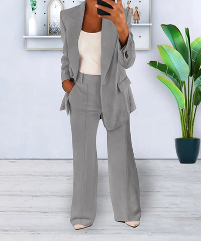 Blazer Set | Single Breasted | Wide Leg | Two-Piece Set | Women's Suit Set-Grace Aura
