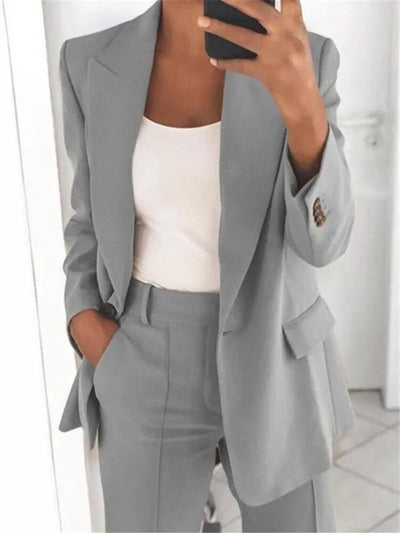 Blazer Set | Single Breasted | Wide Leg | Two-Piece Set | Women's Suit Set-Grace Aura