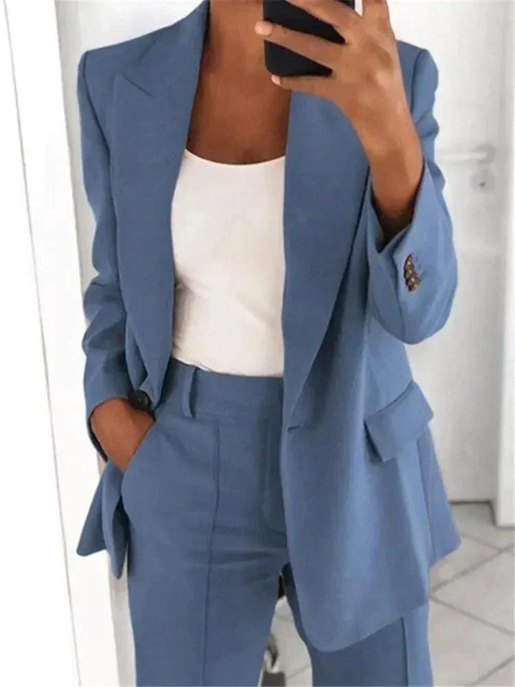 Blazer Set | Single Breasted | Wide Leg | Two-Piece Set | Women's Suit Set-Grace Aura