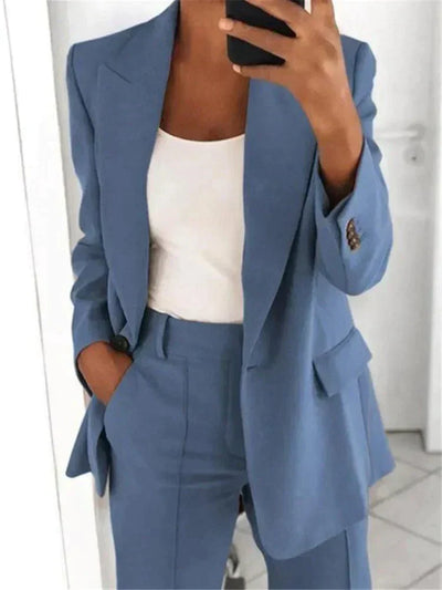 Blazer Set | Single Breasted | Wide Leg | Two-Piece Set | Women's Suit Set-Grace Aura
