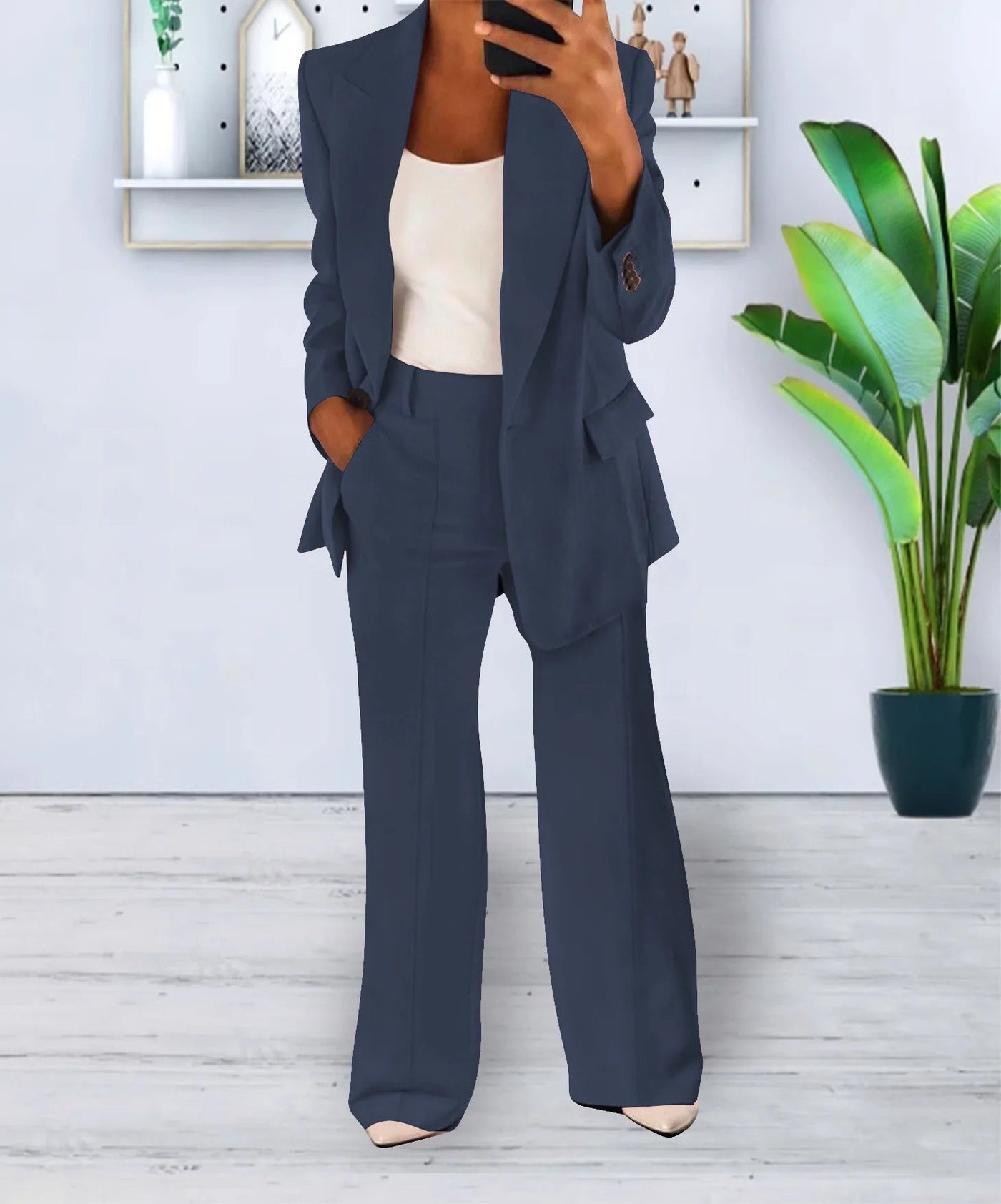 Blazer Set | Single Breasted | Wide Leg | Two-Piece Set | Women's Suit Set-Grace Aura