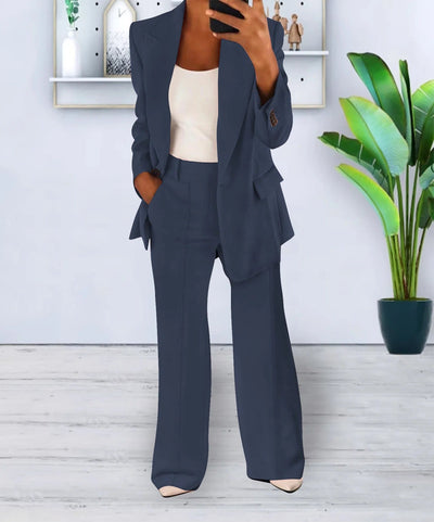 Blazer Set | Single Breasted | Wide Leg | Two-Piece Set | Women's Suit Set-Grace Aura