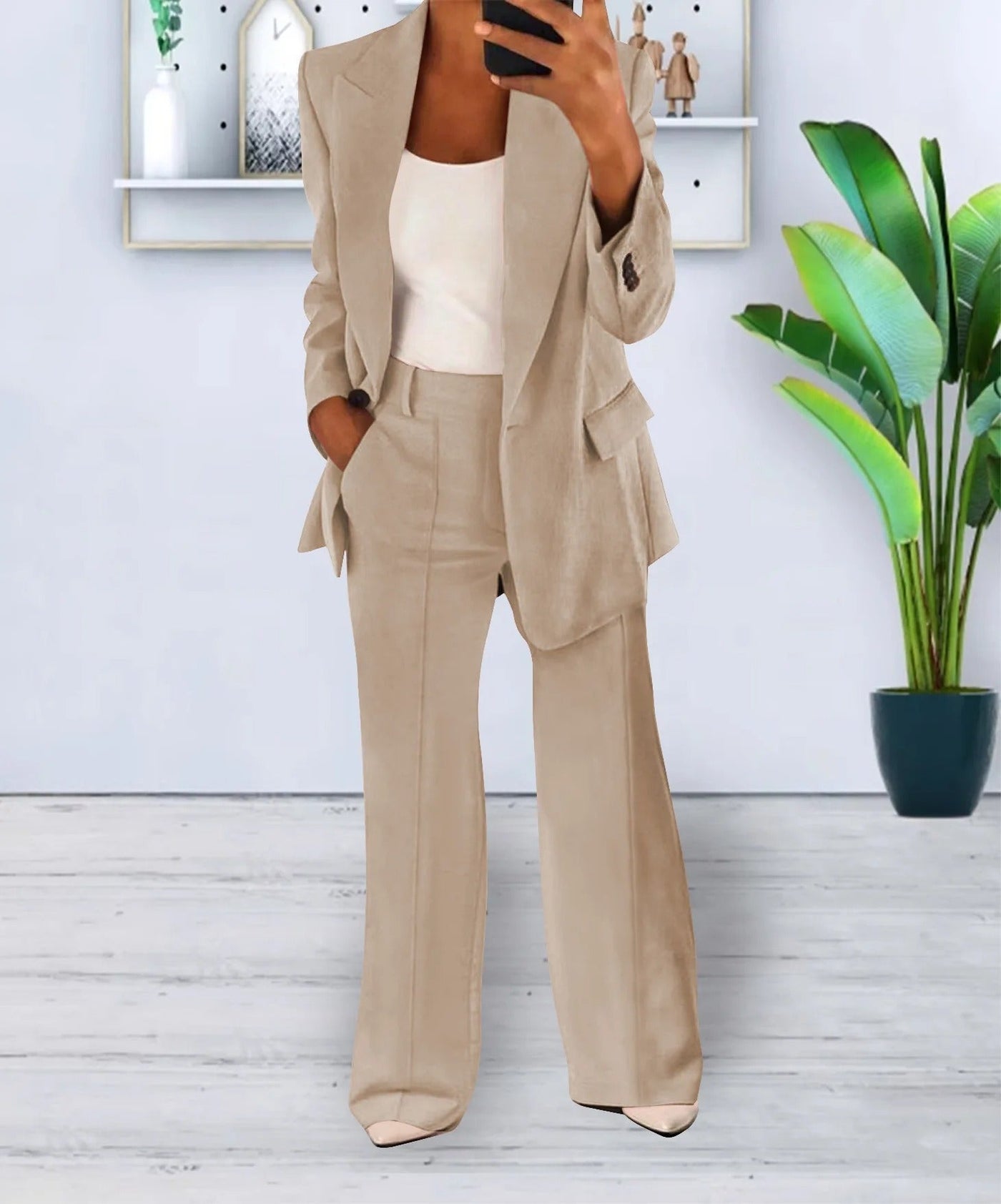 Blazer Set | Single Breasted | Wide Leg | Two-Piece Set | Women's Suit Set-Grace Aura