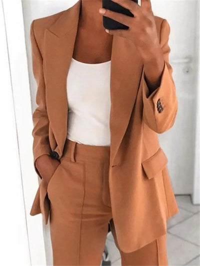 Blazer Set | Single Breasted | Wide Leg | Two-Piece Set | Women's Suit Set-Grace Aura