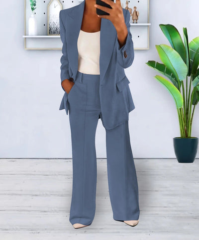Blazer Set | Single Breasted | Wide Leg | Two-Piece Set | Women's Suit Set-Grace Aura
